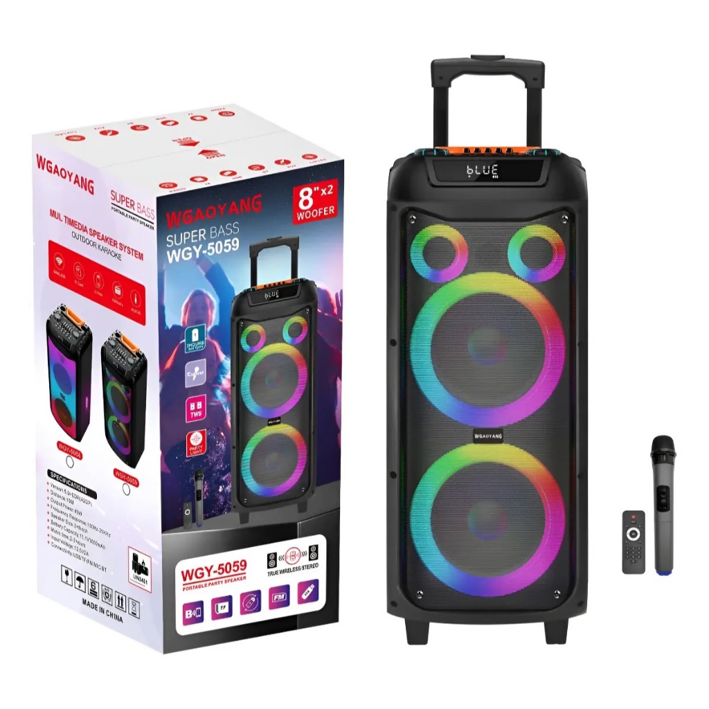 Caixa de Som Portátil Karaokê Bluetooth WGY-5059 600W com Microfone Sem Fio