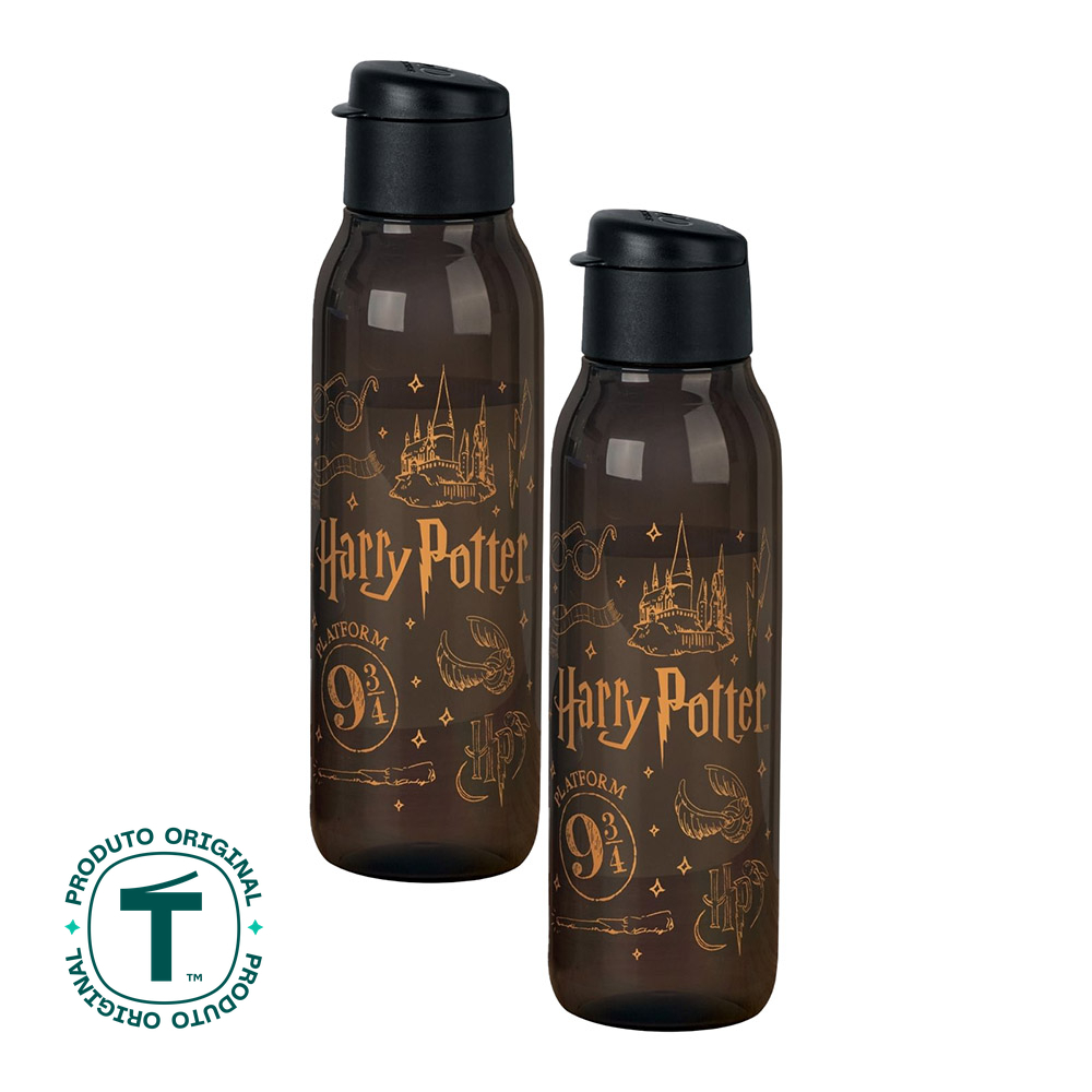 Kit 2 Garrafas de Água Tupperware Eco Tupper Redonda Plus Harry Potter Preto 750ml