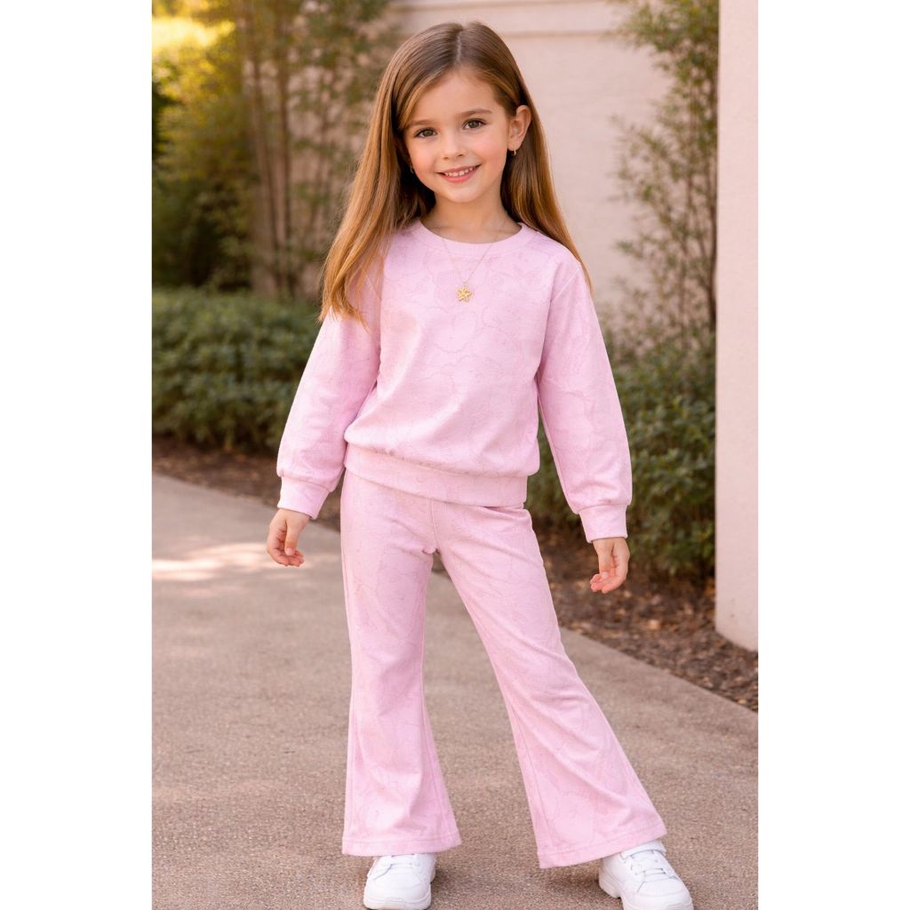 Conjunto Luxo Blusa Molecotton Felpado Calça Fler Ribana Look Quentinho Inverno 4 á 10 Anos