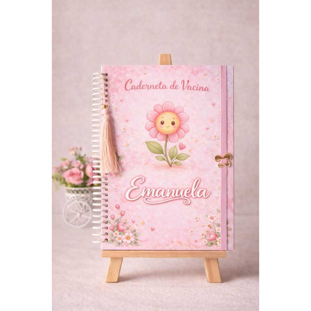 Caderneta de Vacinação Personalizada Floral Menina com Nome - Capa Dura Bebê