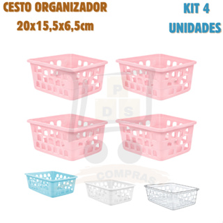 Kit 4 Cesto Organizador Multiuso Médio 20x15,5x6,5cm Armario Gaveta Geladeira Banheiro Cozinha Lavandeira em Oferta na Shopee