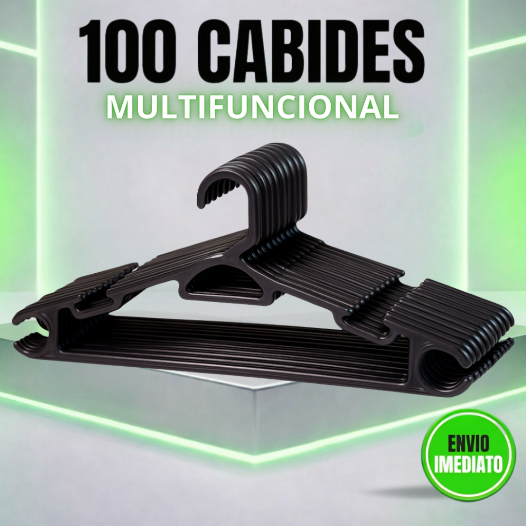 Kit 100 Cabides Adulto Preto Reforçado Multifuncional 38cm - Suporta até 3kg Organizar Roupas