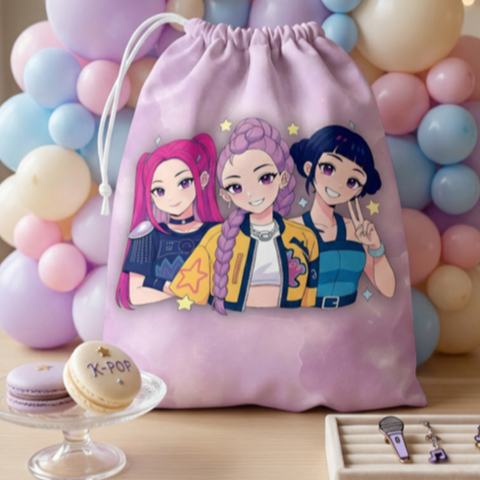 Kit Sacolinha Festa Kpop Lembrancinha Surpresa Tema Huntrix Tecido Premium Aniversário Meninas Guerreiras