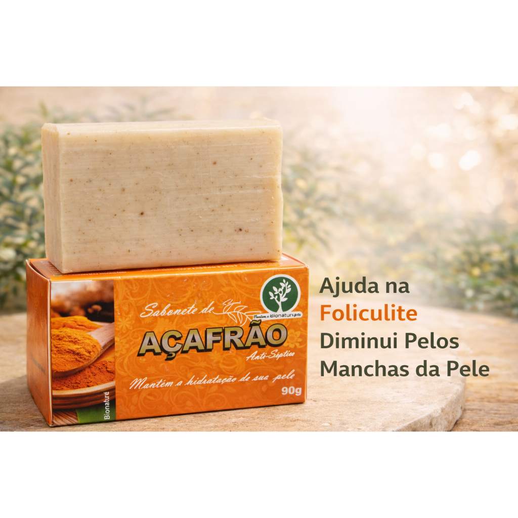 Sabonete de Açafrão Clareador 90g Ajuda na Foliculite Diminui Pelos e Manchas da Pele