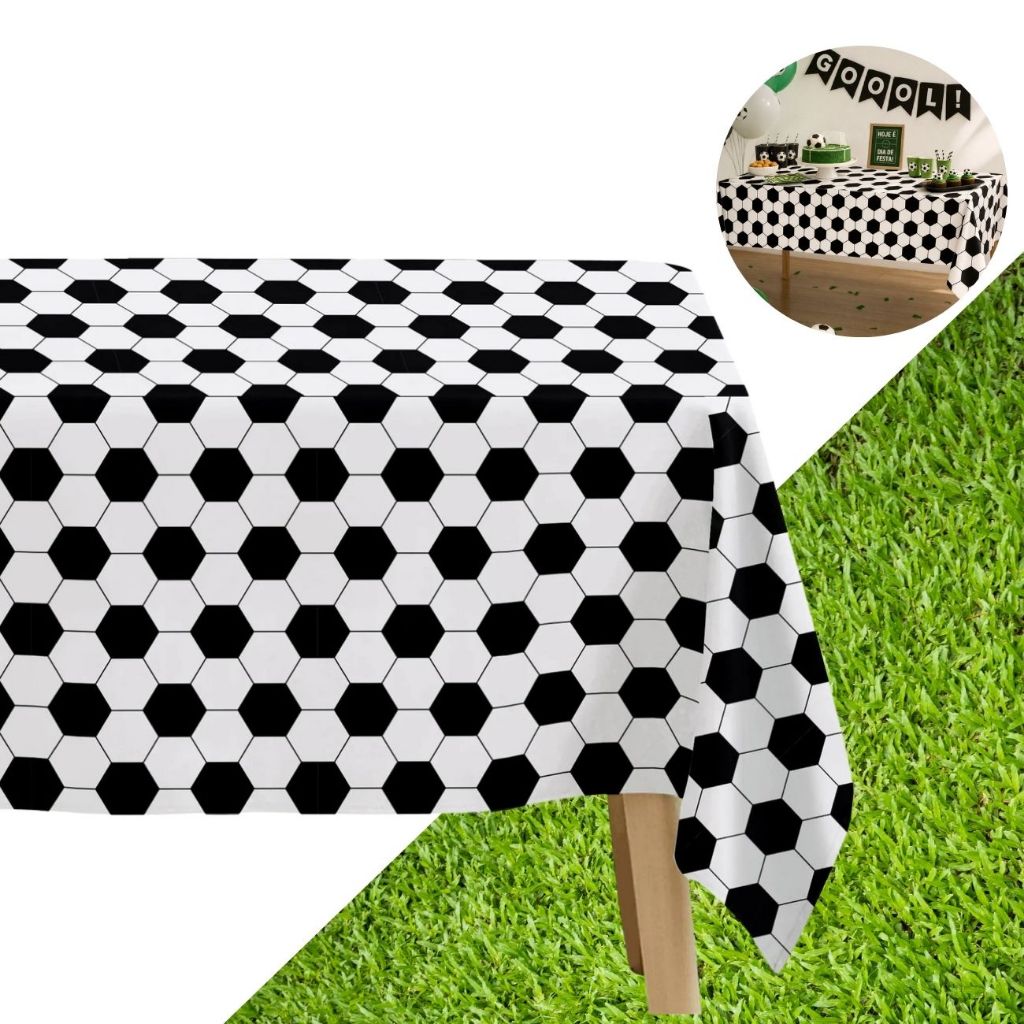 1 Toalha de Mesa Plástica Grande Tema Futebol Descartável Festa Aniversário Bola