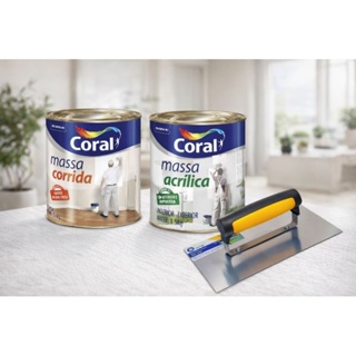 Coral Massa Corrida e Acrílica Branca Interna 1,5kg e Kit com Desempenadeira Lisa 10x24cm em Oferta na Shopee