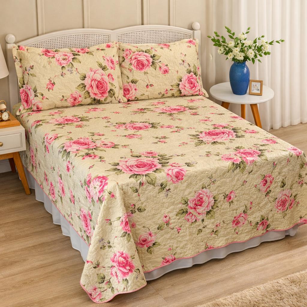 Kit Colcha Cobre Leito Queen Dupla Face 3 Peças Porta Travesseiro