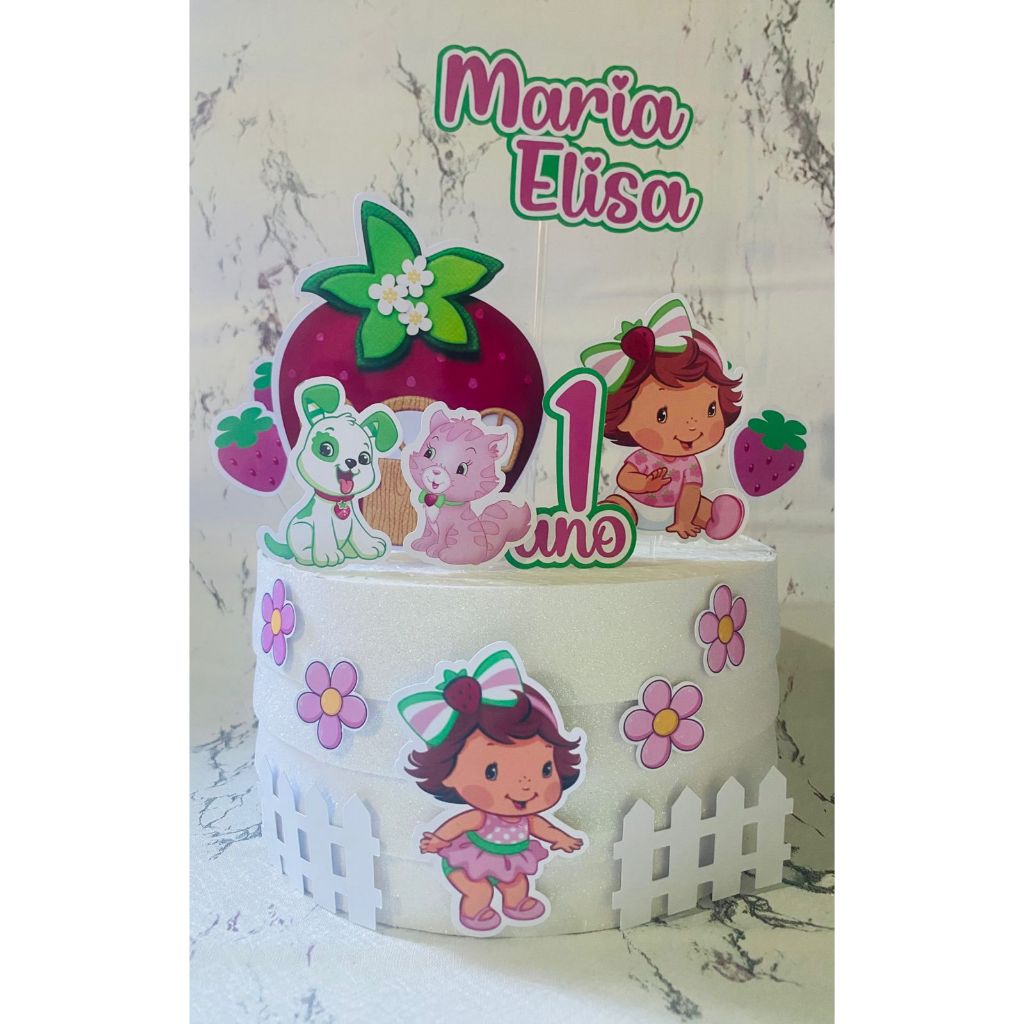 Topo de Bolo da Moranguinho Baby Personalizado com nome e idade