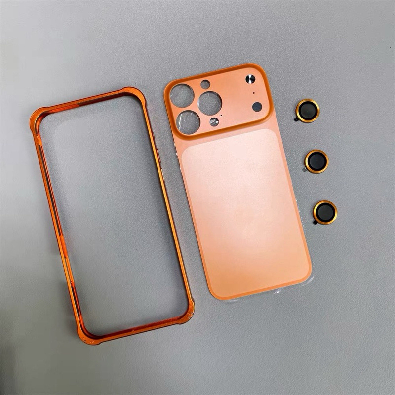 3-Em-1 Capa De Celular laranja Change 17 Pro Max Metal Frame Capinha 17 Pro Max para 13 14 15 16 Pro