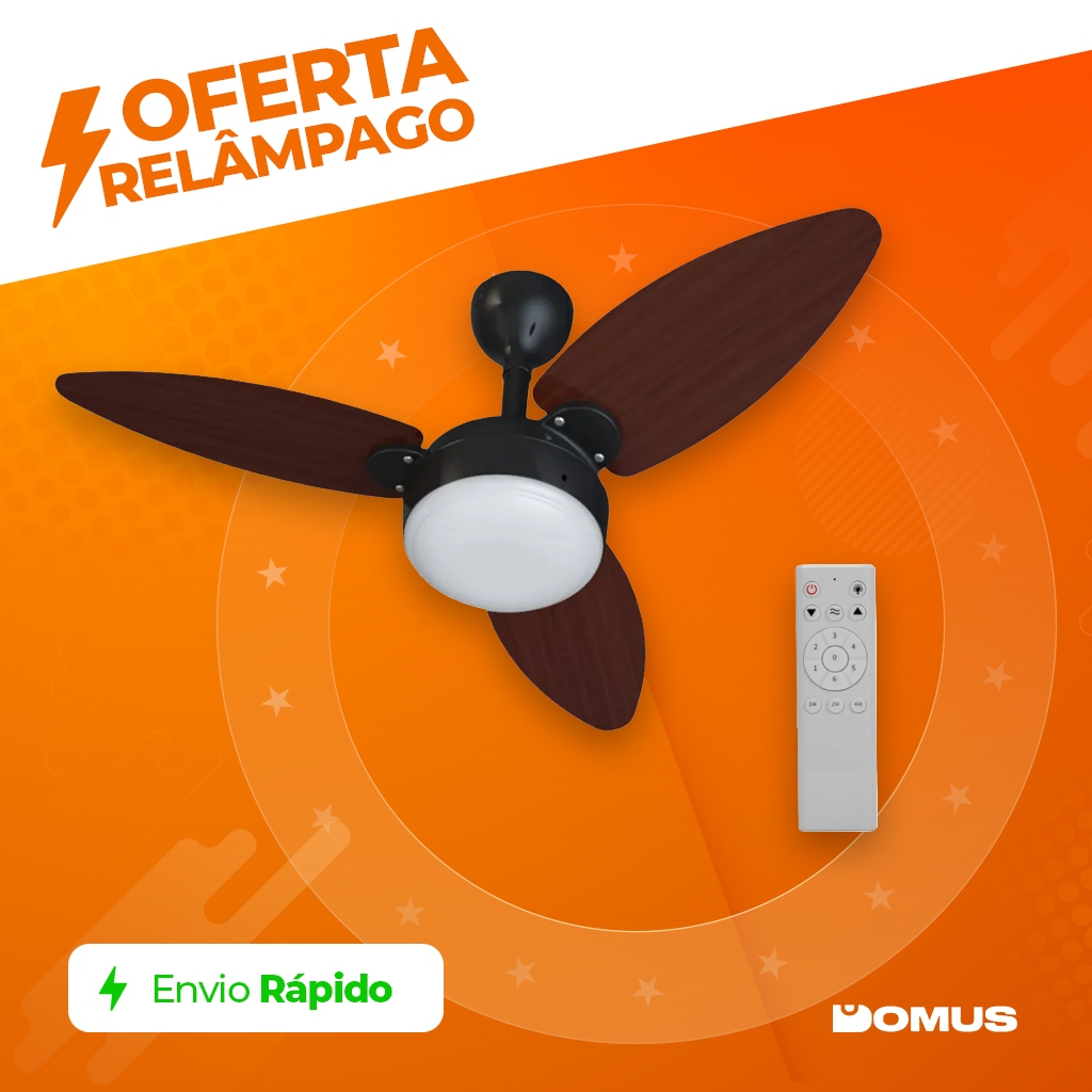 Ventilador de Teto Com Controle Inverter 3 Pás Elluz Bivolt Ventisol