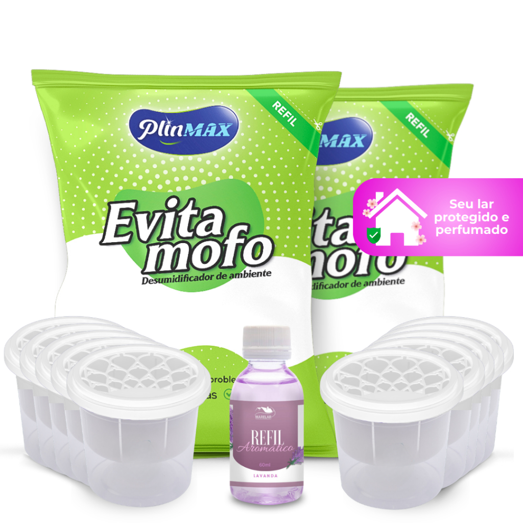 Antimofo Evita Mofo Cloreto de Cálcio 2kg+10 Potes + Essência