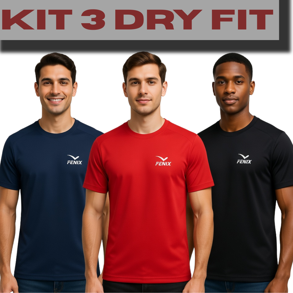 Kit 3 Camisetas Academia Masculina Camisa Dry Fit Premium Slim Básica | Anti Suor, Odor Proteção UV