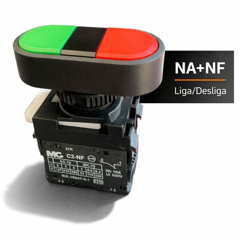 Botão Duplo Pulsador Faceado NA+NF Liga/Desliga Com Visor Verde Margirius