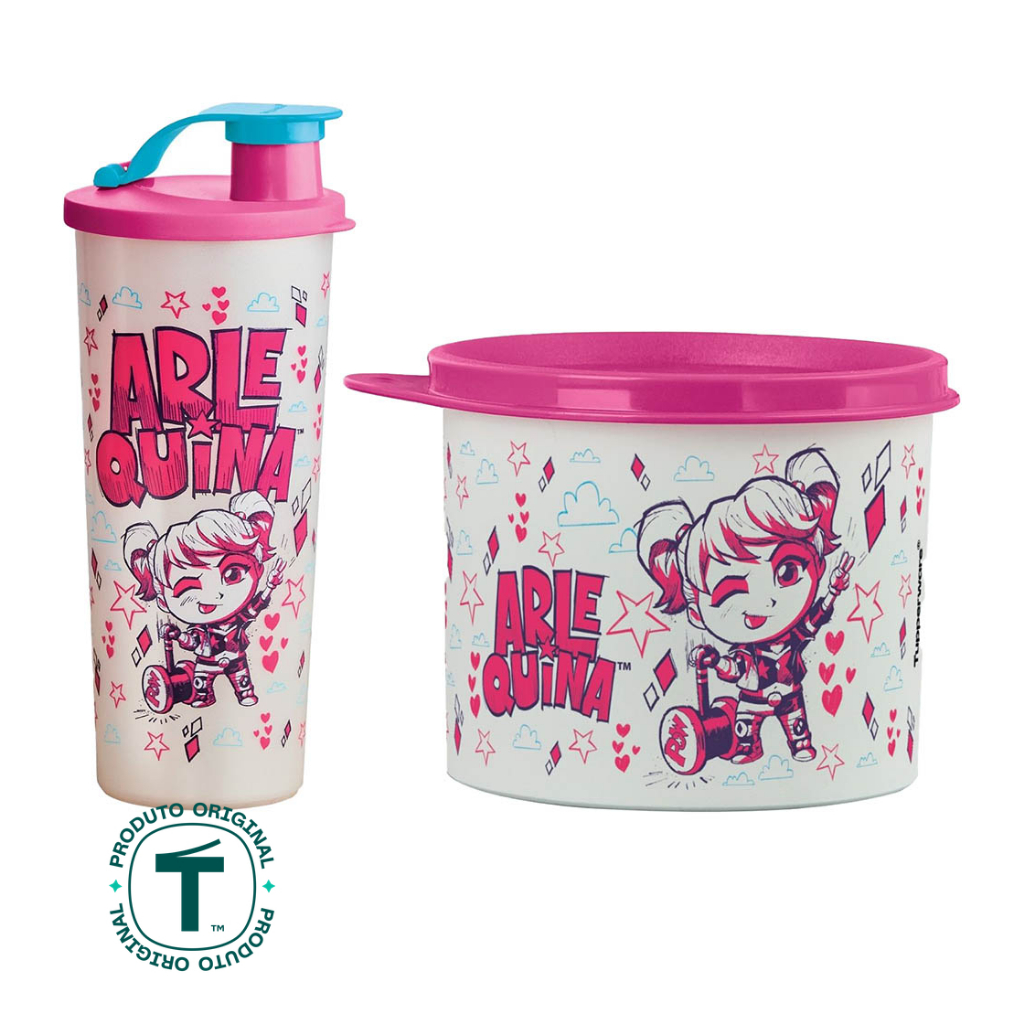 Kit Tupperware Arlequina Kids Copo 470ml + Pote 500ml