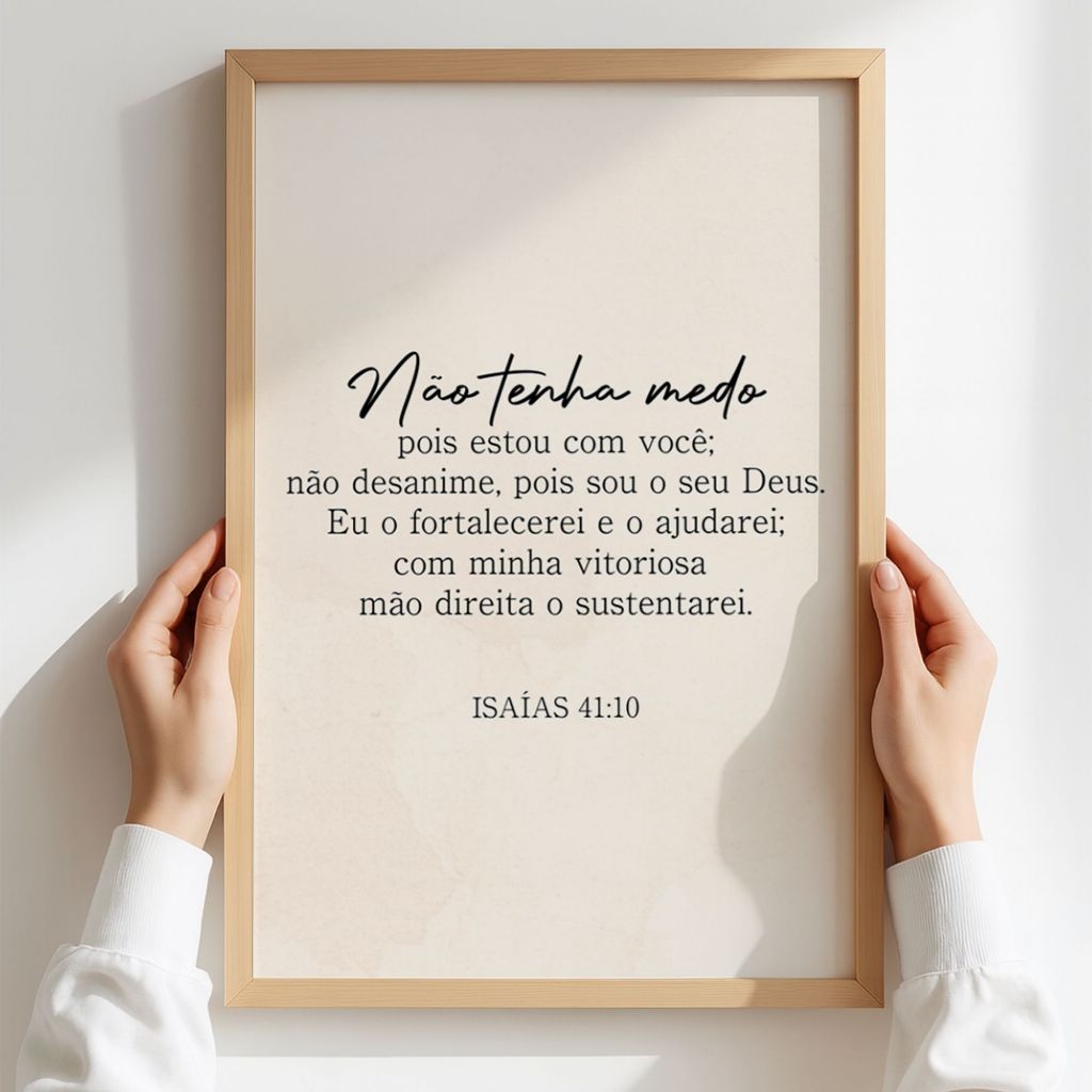 Quadro Decorativo Cristão Versículo Bíblico Não Tenha Medo Isaías 41:10 Com Moldura Várias Cores