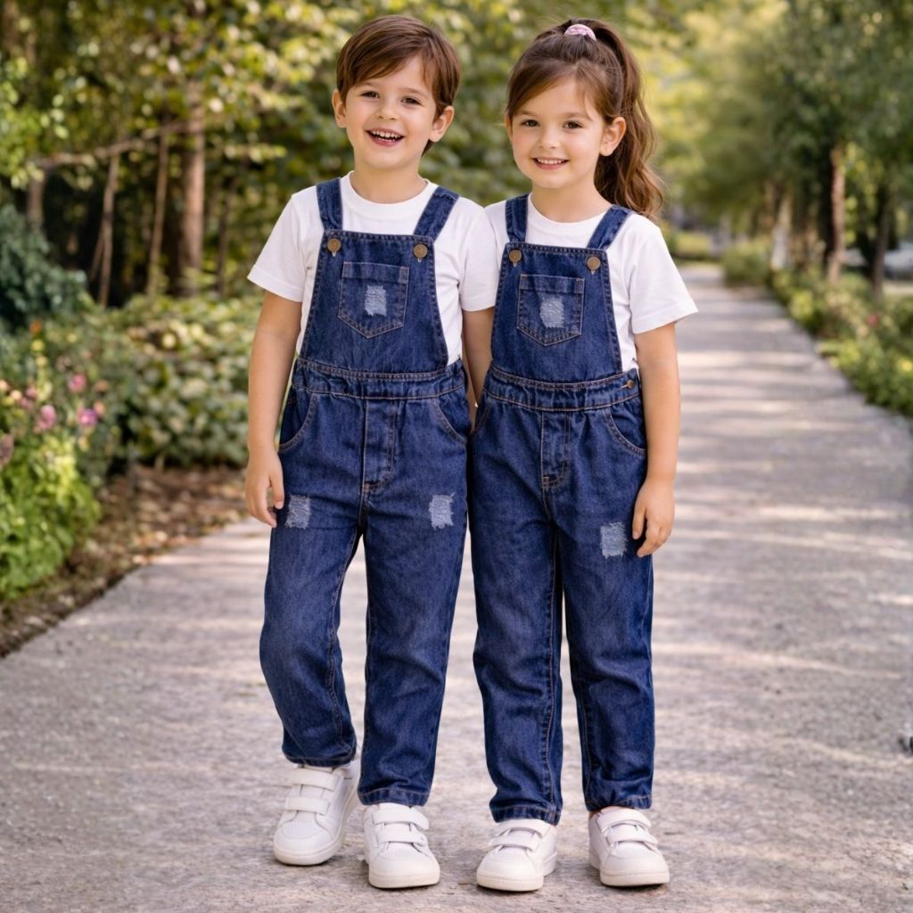Macacão Jardineira Jeans Menino E MENINA Calça Infantil Longa 2 a 12 - PB em Oferta na Shopee