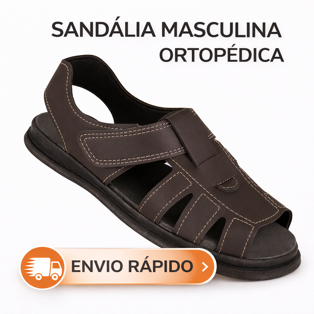 Sandalia Masculina de Couro Ortopedica Reforçada Anatomica Original Confortavel de Alta Qualidade