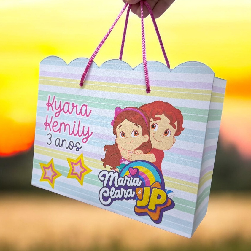 10 Sacolinhas tema Maria Clara e JP Personalizadas – Lembrancinha Festa Infantil G (20x16x6)