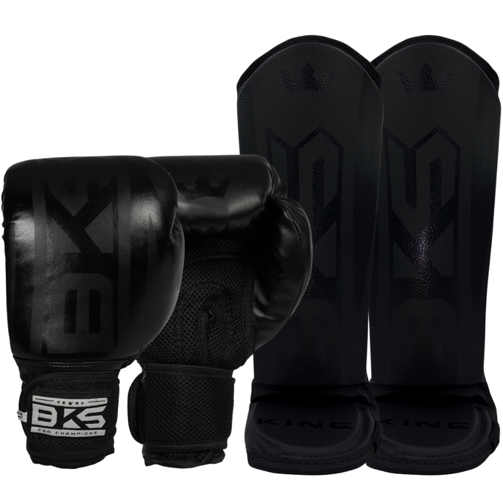 Luva De Boxe Muay Thai Kickboxing + Caneleiras Muay Thai BKS