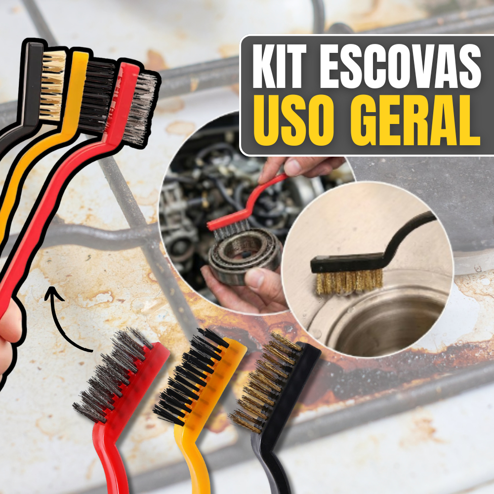 Kit Escova de Limpeza Multiuso Escovinha de Aço, Nylon e Latão Limpa Grelha, Forno e Fogão
