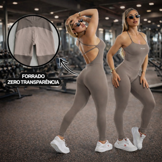 Macacão Academia Forrado Feminino Longo Fitness com Costas Abertas e de Alças Cruzadas em Suplex em Oferta na Shopee