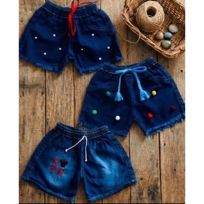 Kit 02 Shorts jeans infantil bebê menina em Oferta na Shopee