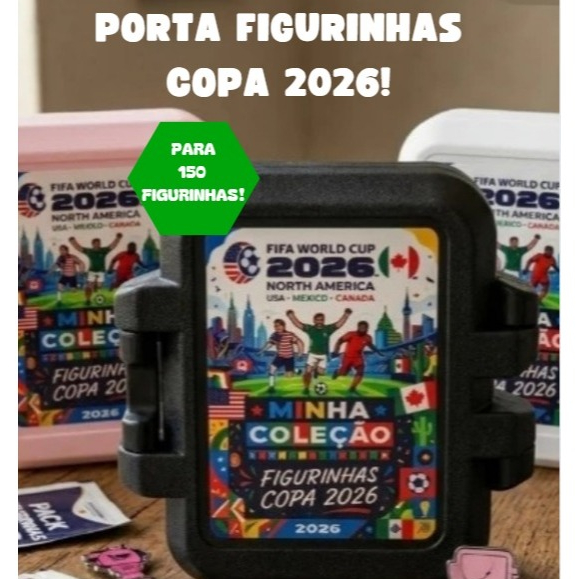 Porta Figurinhas Copa do Mundo 2026 Caixa Organizador de Figurinha Álbum Futebol para 150 unidades