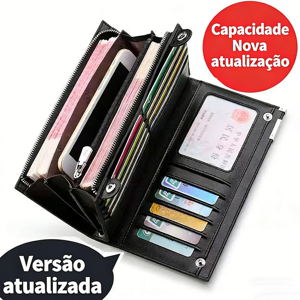 Carteira Masculina Retro Longa com Zíper | Couro PU de Alta Durabilidade, Grande Capacidade