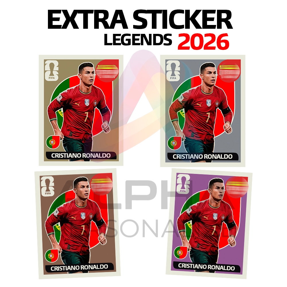 Figurinha Extra Sticker Legends Cristiano Ronaldo Ouro Prata Bronze Base Copa do Mundo 2026