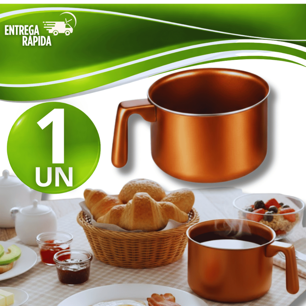 Leiteira Caneca Antiaderente Cor cobre Resistente Prático Não Gruda Fácil Limpeza Utensílio Presente dia das Mãe