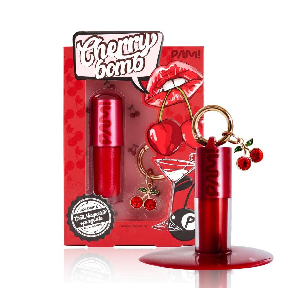 Gloss Labial Cherry Bomb Pam By Pamella Brilho Molhado Hidratante Cor Cereja