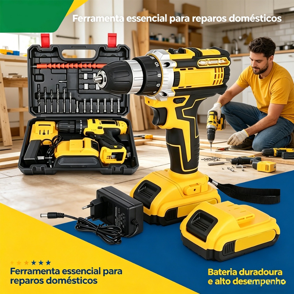 Parafusadeira 48V/21V/18V Recarregável Kit Profissional Com 1 ou 2 Baterias, Maleta e Acessórios Completos