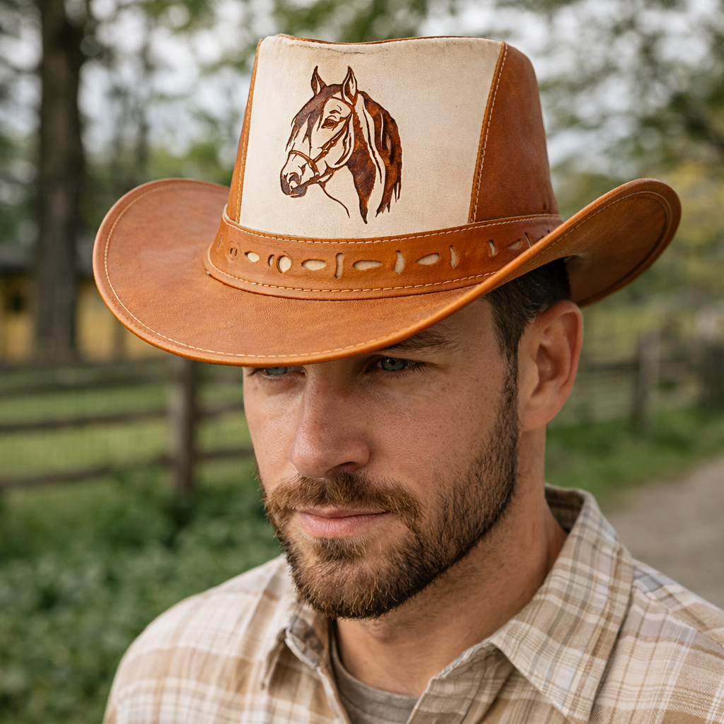 Chapéu Country Em Couro Legítimo 100% Cowboy Rodeio Vaqueiro Estilo Texano vaquejada Artesanal