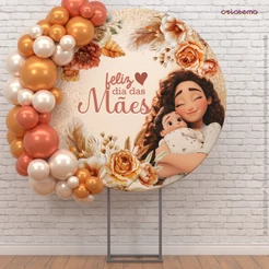 Painel Redondo Dia das Mães Decorativo C/Elástico Sublimado Em Tecido 1,50x1,50m