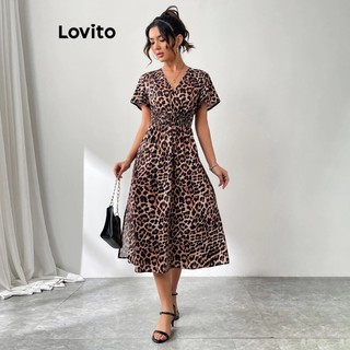 Lovito Vestido Feminino Midi Estampa Leopardo DRB18BR391