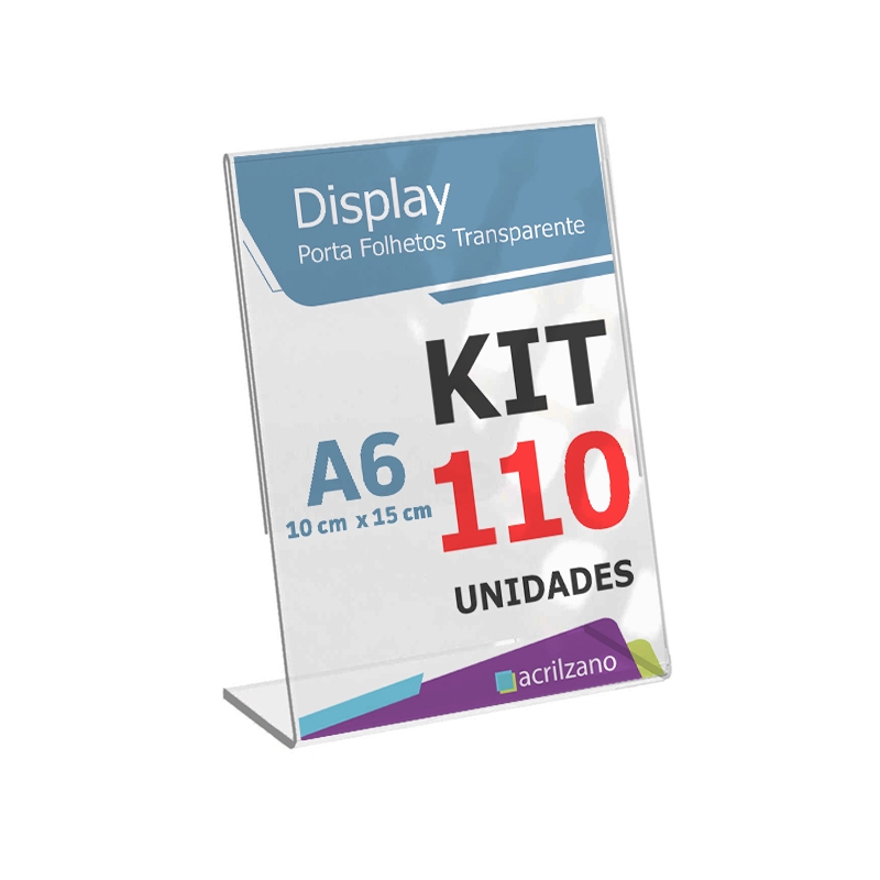 110 Unidades Porta Preço A6 10x15cm em Acrílico Transparente Tipo L para Vitrine e Balcão