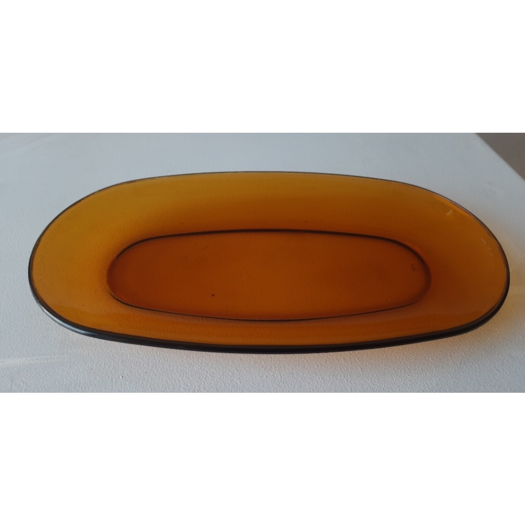 Travessa antiga em vidro âmbar 18cm x 36cm Duralex louça antiga