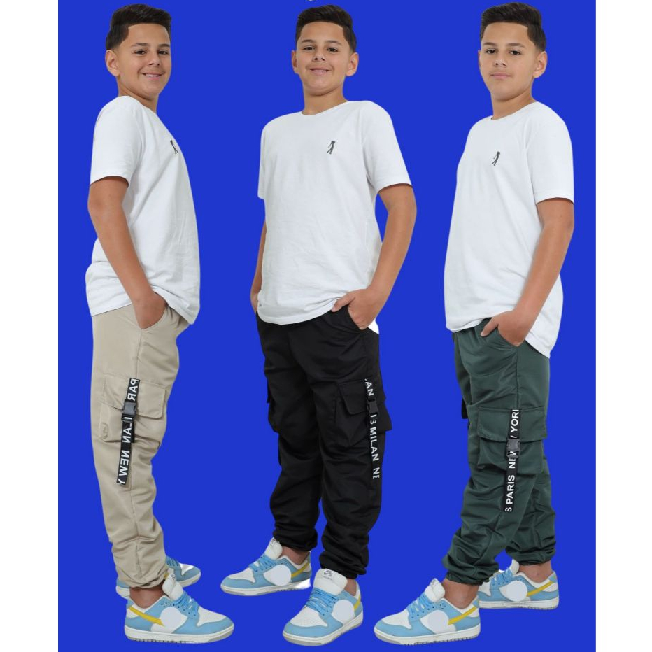 Calça Juvenil Jogger Cargo Infantil Menino Preta Verde Bege Tamanho 10 12 14 Anos 4 Bolsos Blogueiro Street Moda em Oferta na Shopee