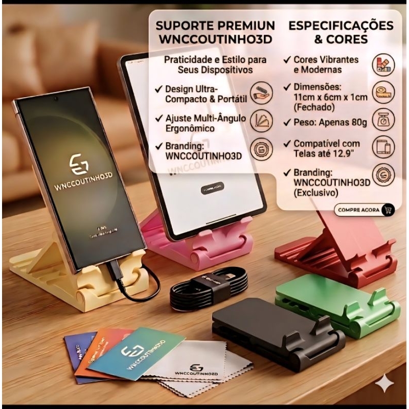 Suporte Celular Articulado Universal Premium - Impressão 3D Resistente – Ajustável e Portátil
