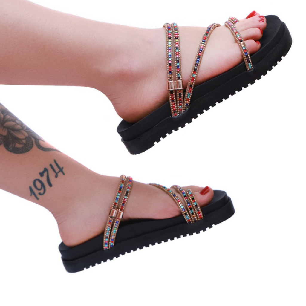 PAPETE FEMININA CONFORTAVEL LANÇAMENTO SANDALIA COM STRASS em Oferta na Shopee