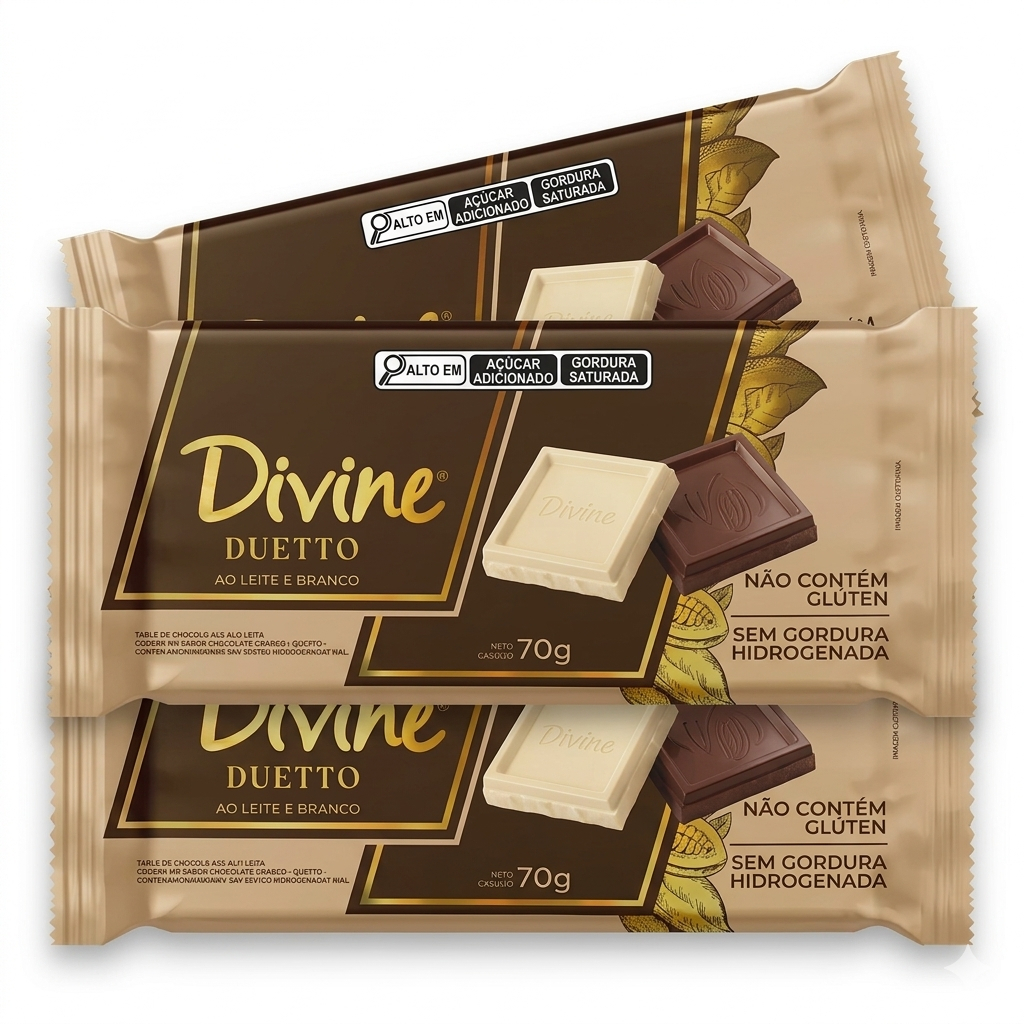 Barra de Chocolate Duetto ao Leite e Branco 70g - Divine (Kit 3 Unidades)