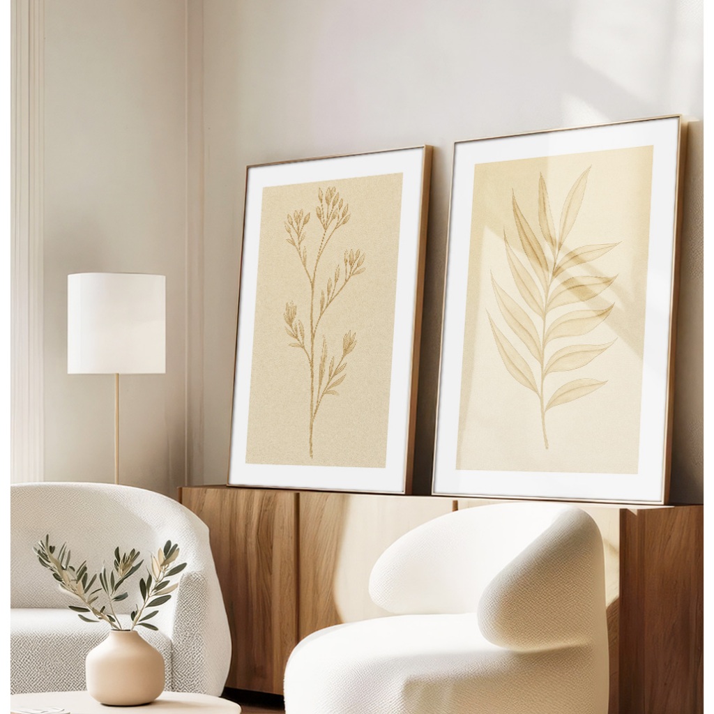 Quadro Folhagem Vintage Com Moldura Quadro Decorativo Sala Grande Quarto Casal Gravura Plantas Duo