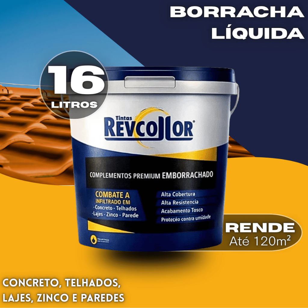Borracha Liquida Incolor Revcollor 16L Emborrachada Impermeabilizante Anti Umidade Laje Cobertura