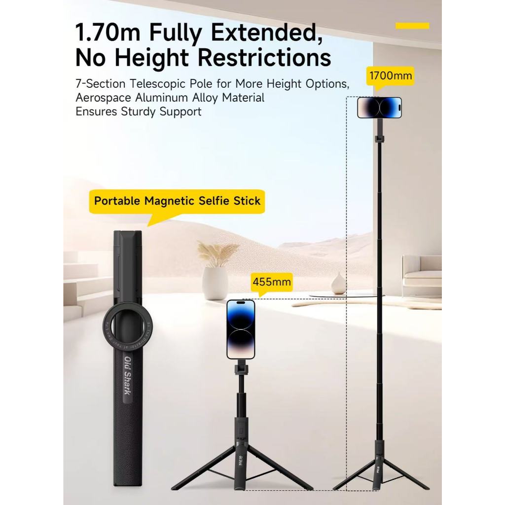 bastão de selfie  tripé de telefone multifuncional com suporte magnético controle remoto sem fio 165 cm-LAY-T6