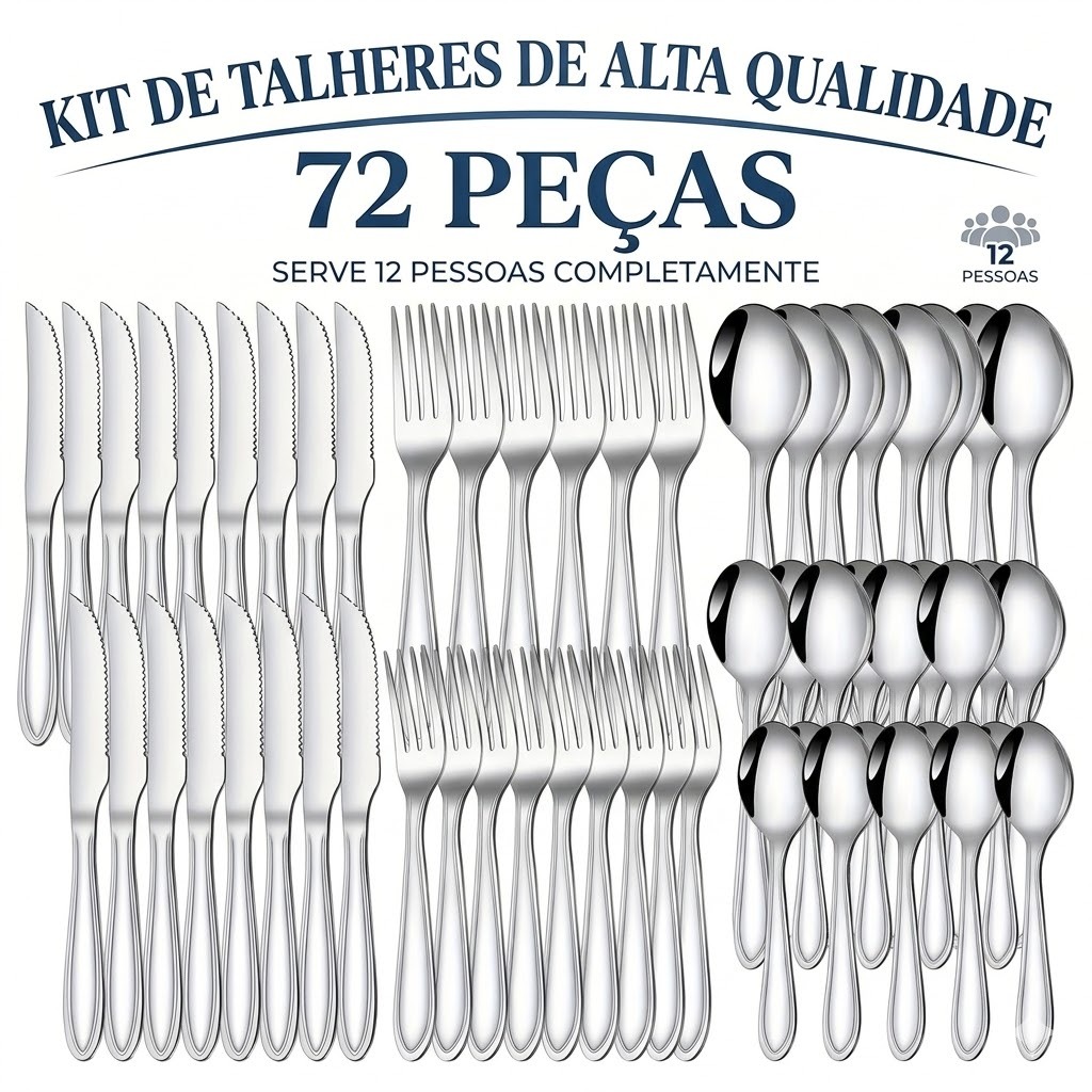 Jogo de Talheres 18/36/72 Peças Aço Inox Lavável na Máquina de Lavar Louça Ideal para Restaurantes