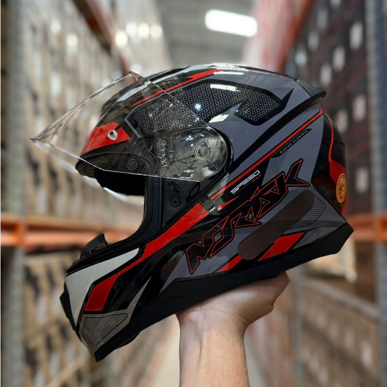 Capacete moto Norisk Razor Speedmax Cinza Laranja Integral + Narigueira Masculino Feminino Original