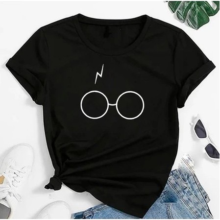 Camiseta Óculos Harry Potter Estilosa Feminina Camisa Slim Funny Cartoon Magia