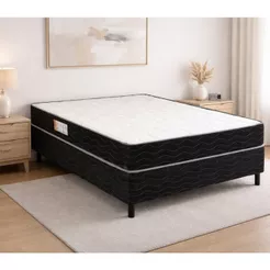 Cama Box Casal (138x64) D26 Molas Ensacadas Preto/Branco Viena Topázio Colchões
