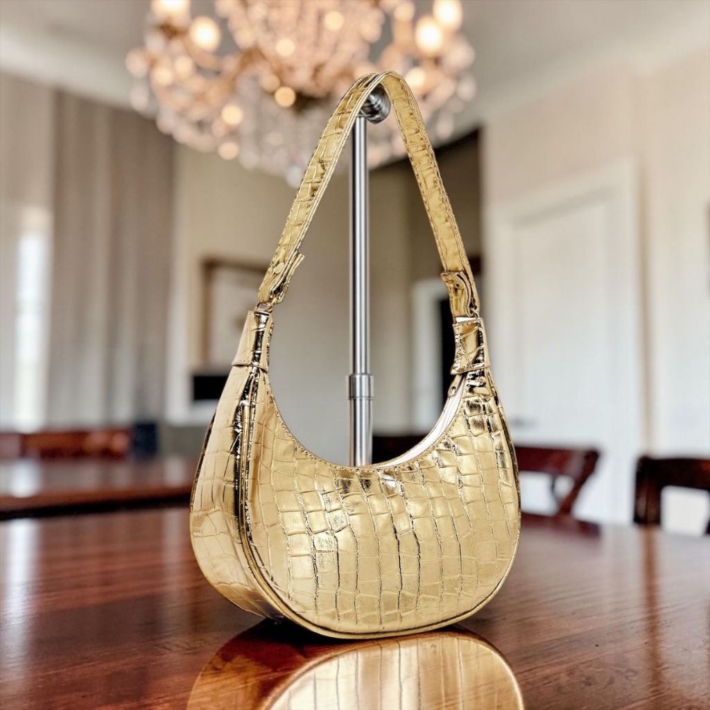 Linda Bolsa Meia Lua Croco Verniz Casamento Passeio Moderna
