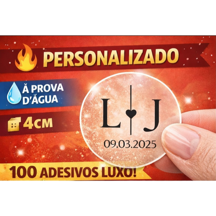 Imagem 100 Adesivos Transparente Personalizado Casamento | Iniciais Noivos | À Prova D’Água |Lembrança Luxo